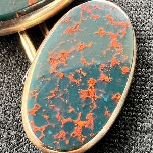 14 K gold Vintage Oval Blood   Stone Cufflinks
